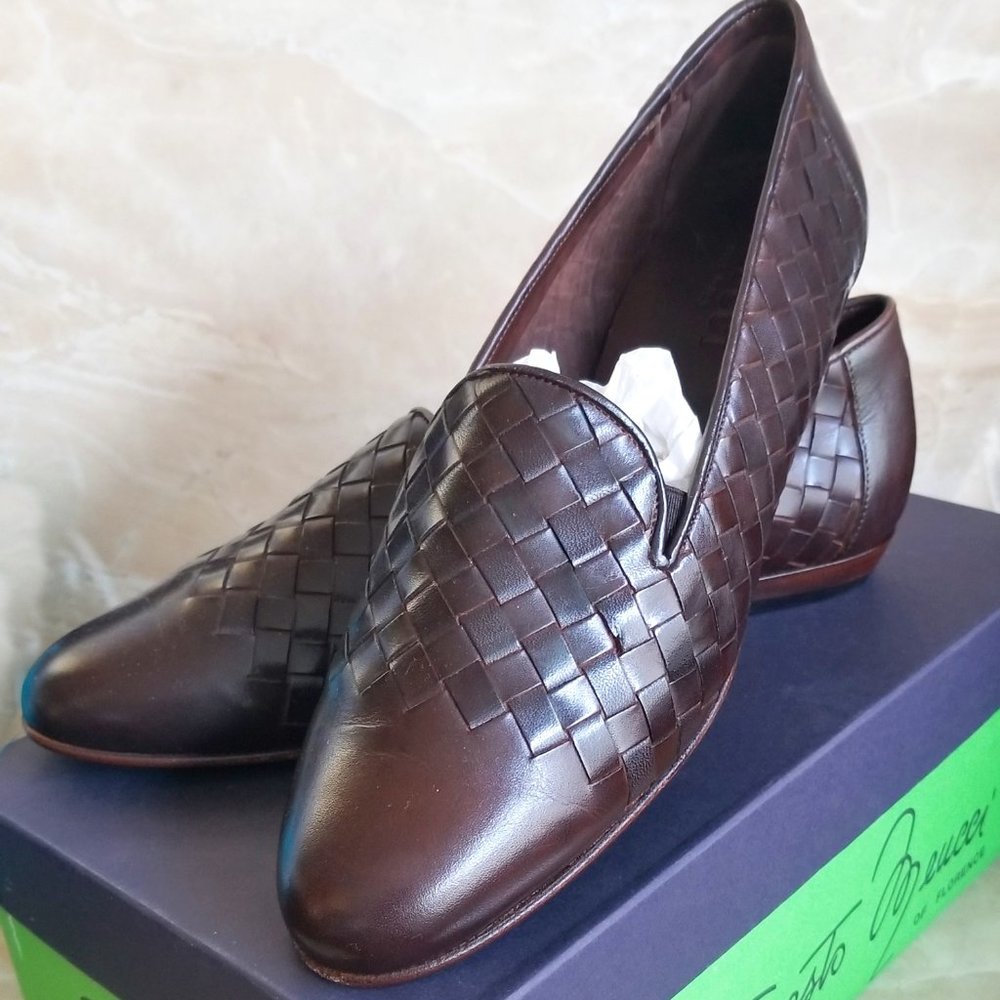 $245 NEW Sesto Meucci 8N Narrow Slip-On Leather Italian Made Woven Loafers